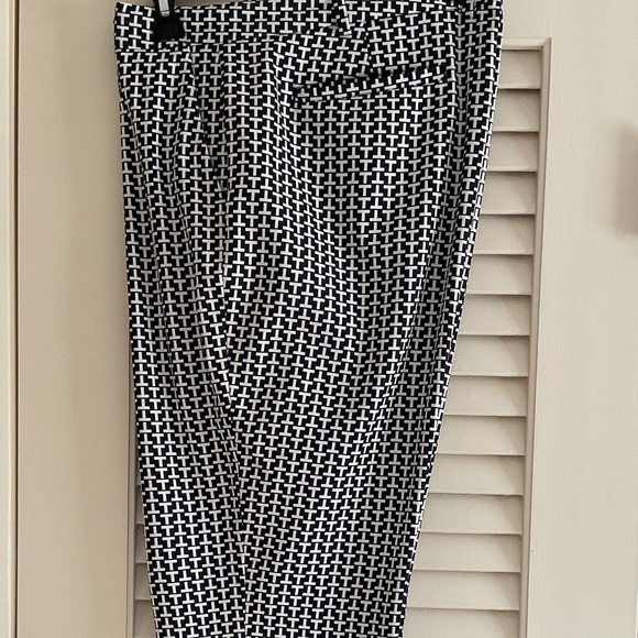 TORY BURCH SPORT NAVY BLUE/WHITE LOGO ANKLE LENGTH PANTS SIZE US 14 - Picture 1 of 9